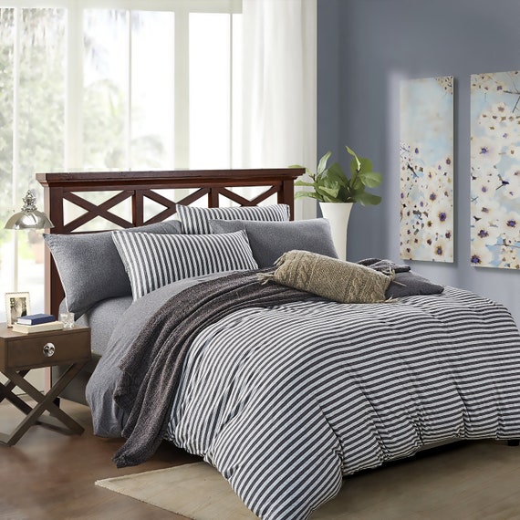 Pure Era Grey Stripe Luxurious Duvet Cover Quilt Cover Doona Etsy