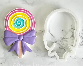 Lollipop Sucker with a Bow Cookie or Fondant Cutter with built-in impressions