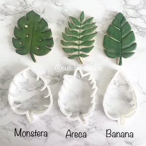 Tropical Leaf Cookie Cutters ~ Fondant Cutter ~ Biscuit Cutter ~ Wax , Resin , or Clay Mold's ~ Monstera ~ Banana ~ Areca ~ Floral Fan Palm