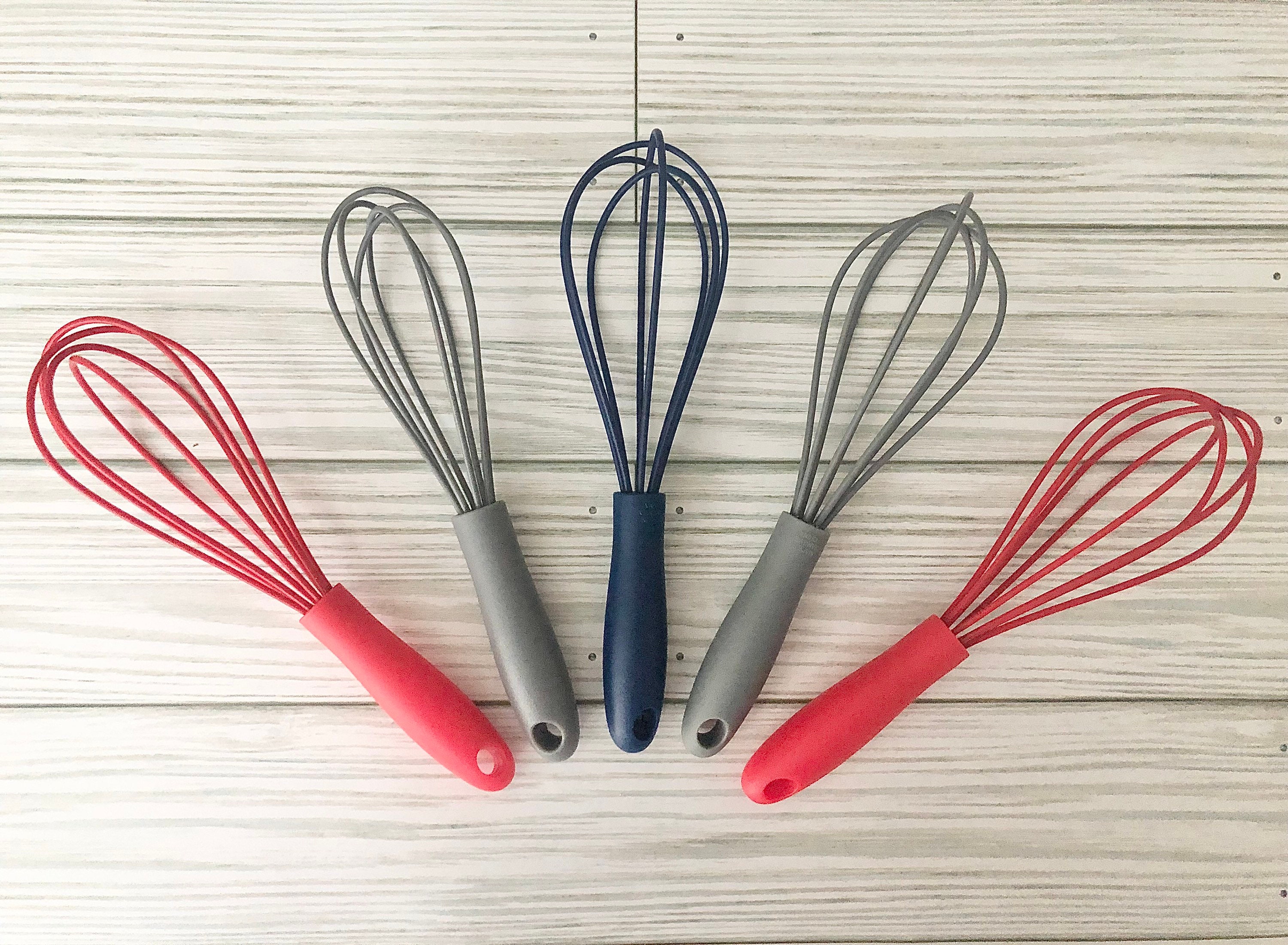 Silicone Whisks for Cooking, 3 Pack Sturdy Colored Balloon Line Whisk Set,  Stain
