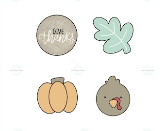 Thanksgiving Mini Set - Turkey Pumpkin Leaf Cutters - 3D Printed Cookie Cutters - Fondant Cutter - Biscuit Cutter - Wax, Resin, Clay Mold