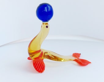 Handmade Lampwork Glass Seal Figurine: Collectible Sea Animal