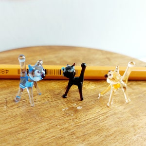 Tiny Glass Cat Figurine, Tiny Glass Animals, Murano Glass Cat, Collectible Glass Cat, Doll House Figurines
