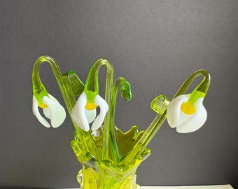 Hand Blown Glass Snowdrop Flower Figurine: Spring Home Decor