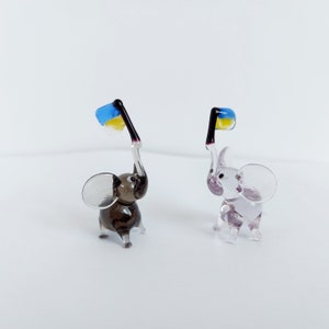 Stand for Ukraine Elephant, Murano Glass Holding Ukrainian Flag Elephant, Collectible Glass Elephant, Doll House Animals