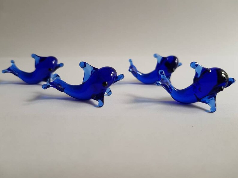 Miniscule Glass Animals Collectible Glass Dolphin Miniature Glass Figurines Doll House Figurines Hand Blown Glass Dolphin