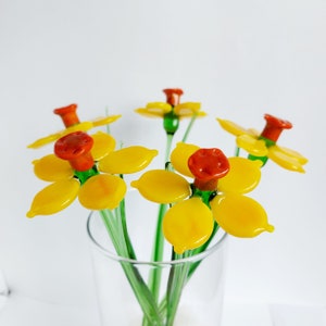 Glass Yellow Daffodils, Glass Narcissus Flowers, Glass Spring Flowers for Home Decoration, Spring Gift