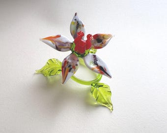 Handmade Glass Lily Flower Figurine — Self-Standing Murano Style Flower