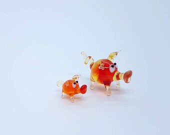 極小の太った豚の置物 手吹きガラスアート動物 コレクション用 小さな