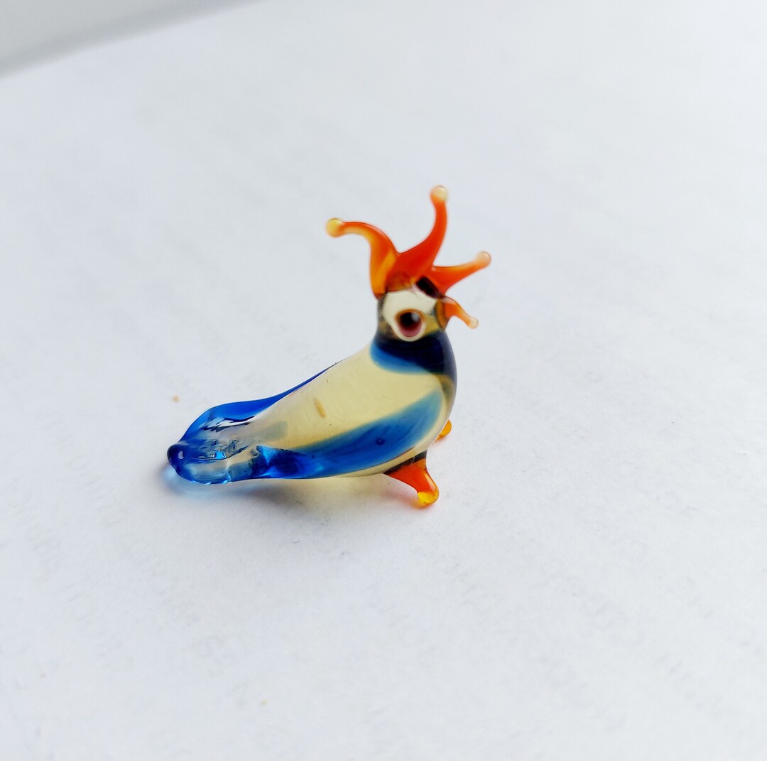 Miniature Glass Parrot Figurines, Miniscule Glass Animals, Murano Glass