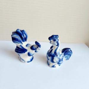 Roosters Porcelain Figurines, Couple of Roosters Porcelain Figurines, Blue and White Style Porcelain Figurine, Handmade Porcelain Figurine