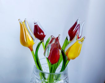 Glas Tulip Blumenfigurine, Mund geblasene Tulpenblume Glasfigurine, mundgeblasene Frühlingsblume