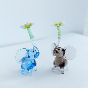 Miniature Murano Glass Elephant with Flower: Dollhouse Figurine