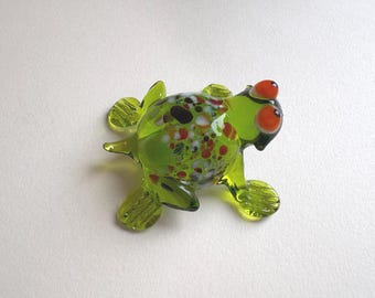 Handmade Murano Glass Frog Figurine: Green Plant Pot Decor