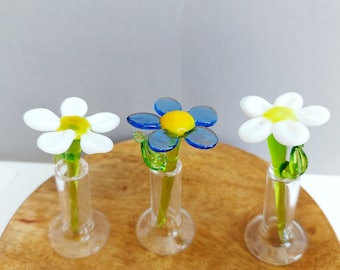 Miniature Daisy Flowers, Handmade Glass Figurines, Hand Blown Glass Daisy Flower, Flower Pot Decoration