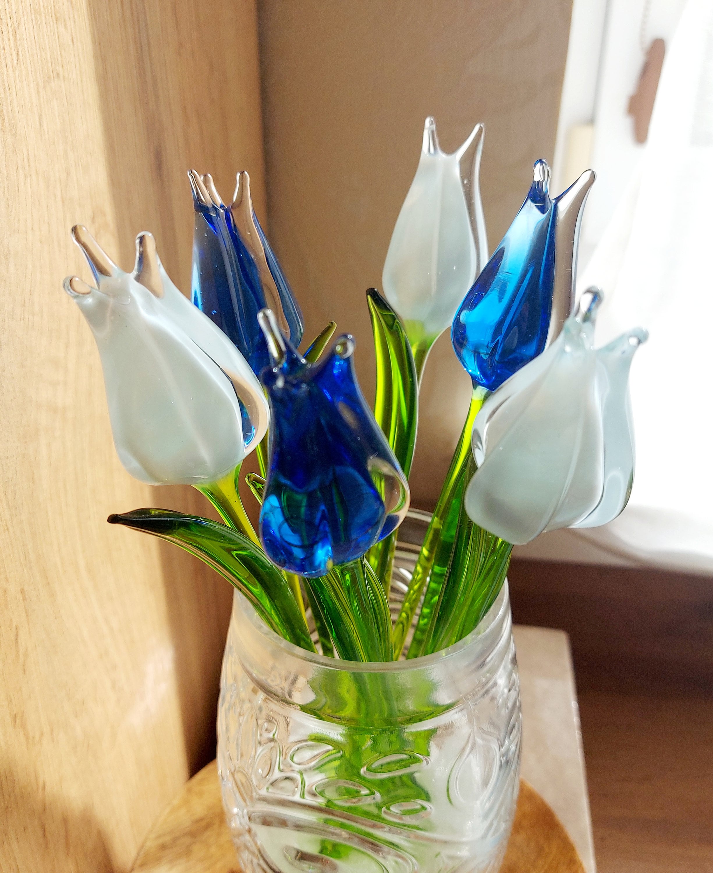 Handmade Murano Glass Tulip Figurine - Spring Decor (7 Inches)