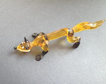 Handmade Glass Fox Figurine: Lampwork Collectible Animal (6 in)