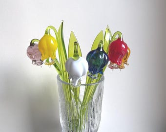 Hand Blown Glass  Flower Figurine: Spring Home Decor