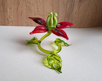 Handmade Glass Lily Flower Figurine — Self-Standing Murano Style Flower
