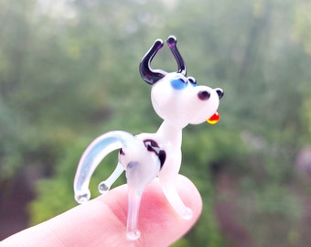 Lampwork Glass Cow Figurine: Tiny Handmade Animal, Dollhouse Miniature