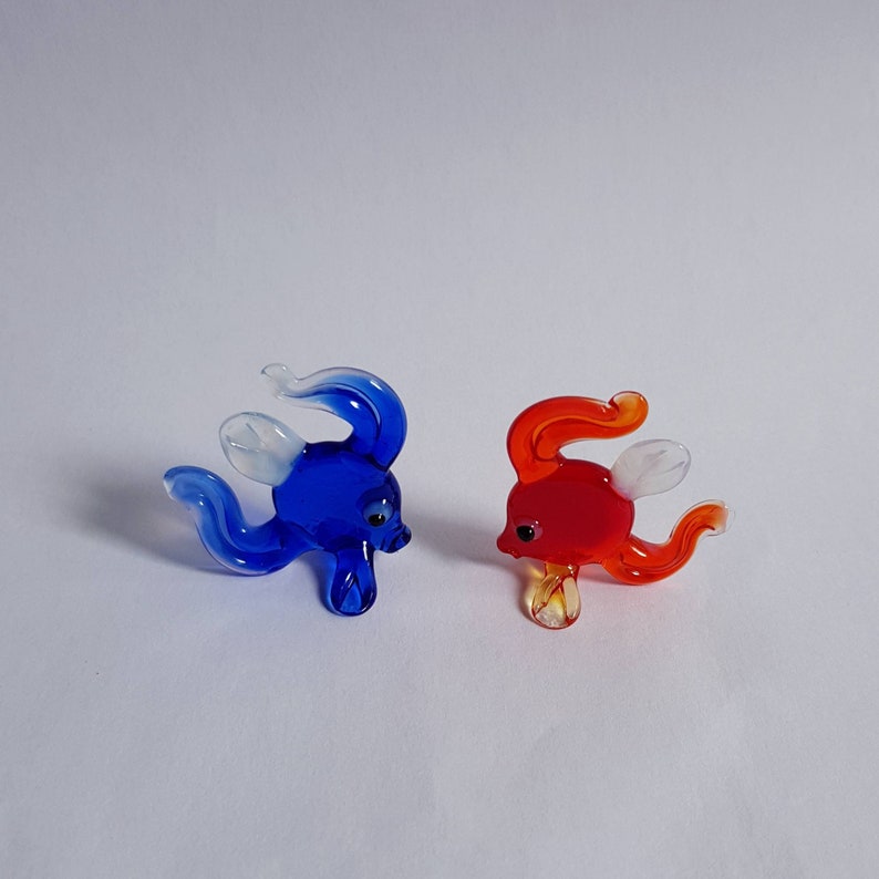 Miniature Glass Figurines Murano Glass Fishes Doll House Figurines Colorful Glass Fishes Glass Golden Fish