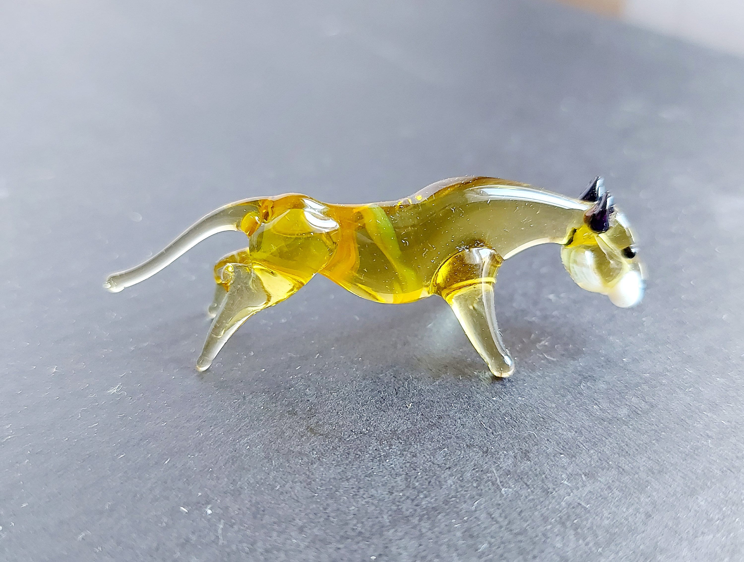 Miniature Glass Figurines, Miniature Glass Tiger, Murano Glass Tiger, Collectible Glass Tiger, Doll House Animals