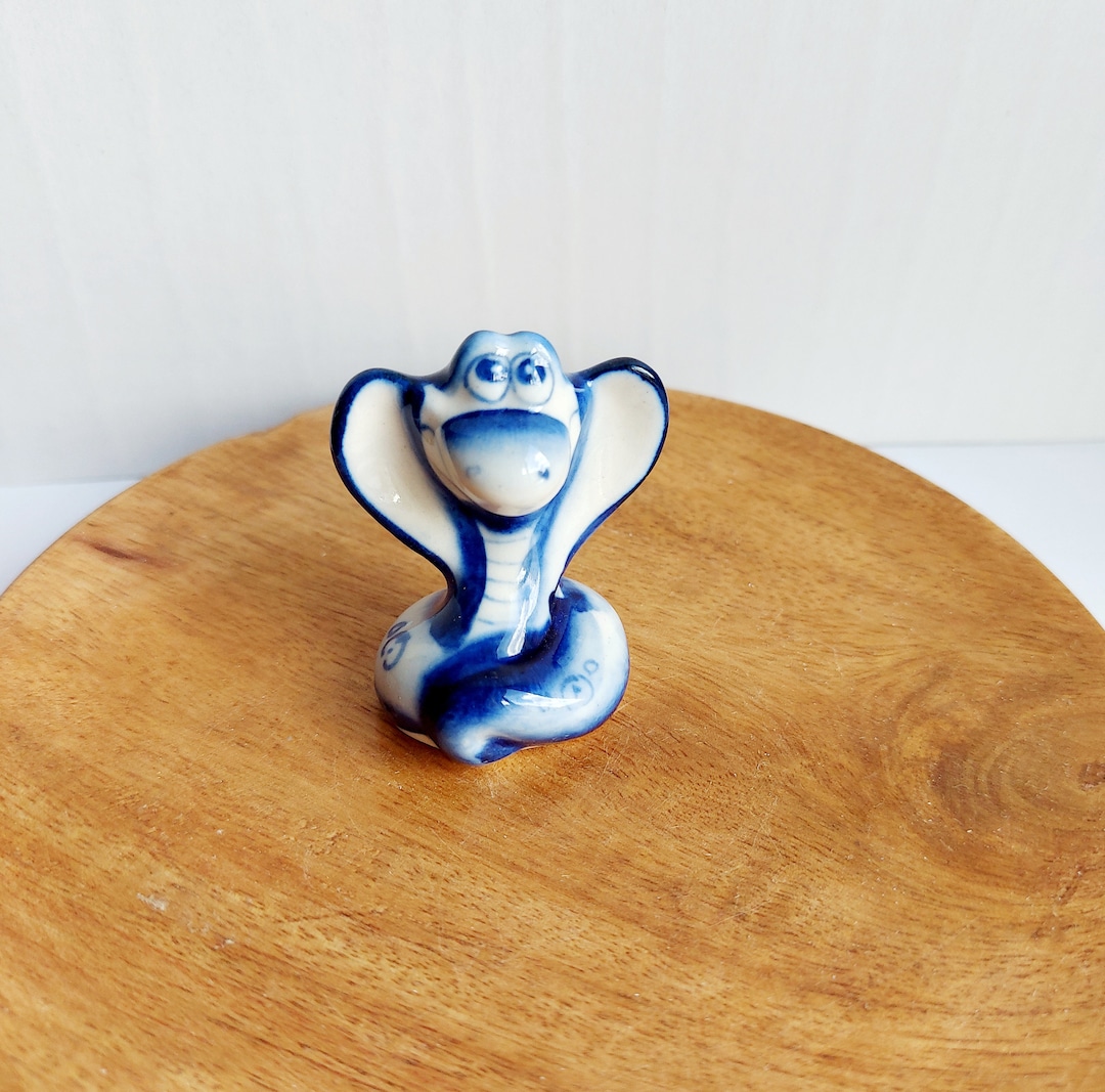 Cobra Snake Porcelain Figurine, Cute Cobra Porcelain Figurine, Blue ...