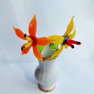 Handmade Murano Glass Lily Flower: Orange Yellow Figurine