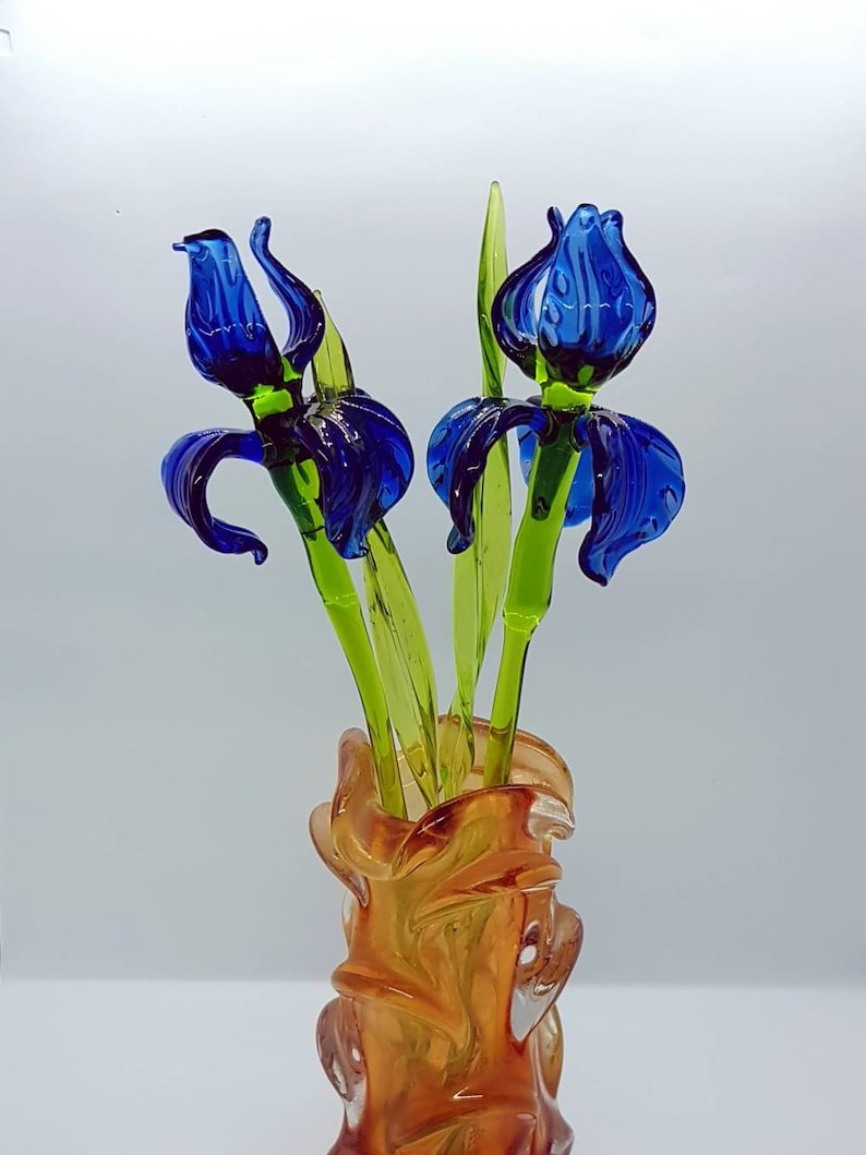 Blue Glass Iris Flower Hand Blown Iris Flower Glass Figurine Etsy Ireland