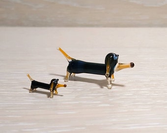 Mini Dachshund Dog, Murano Glass Dachshund Dog, Collectible Glass Dachshund Dog, Doll House Animals