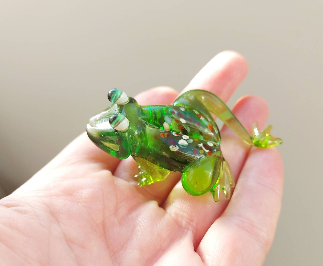 Glass Frog Figurine, Green Frog Glass Figurine Etsy