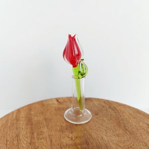 Miniature Flowers Glass Figurines, Hand Blown Tulip Flower Glass Figurine