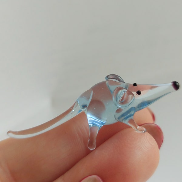 Tiny Glass Rat, Micro Glass Figurine, Murano Glass Rat, Collectible Miniature Rat, Doll House Animals