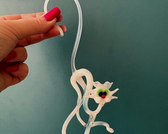 White Cat Glass Figurine • Handmade Lamp Work Kitty, 7 Inch