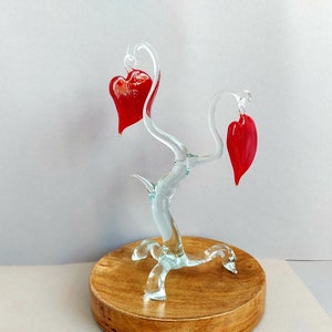 Glass Tree With Hearts Figurine, Hand Blown Glass Tree With Couple Hearts, Best Gift for St. Valentine&#39;s Day
