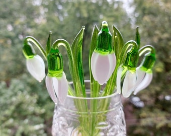 Glass Snowdrop Flower Figurine, Hand Blown Snowdrop Flower Glass Figurine, Hand Blown Spring Flower