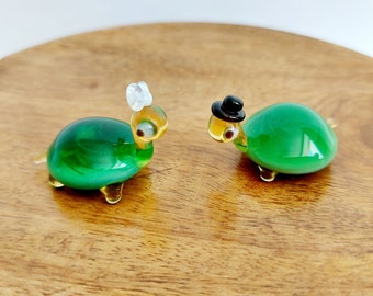 Turtles Love Couple Miniature Glass Figurines, Tiny Glass Turtles, Murano Glass Turtles, Collectible Glass Turtle, Doll House Animal