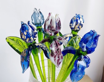 Glass Iris Flower Figurine, Handmade Iris Flower, Glass Wild Iris Flower, Murano Glass Flower