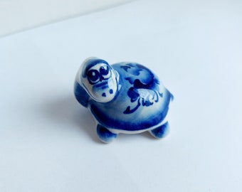 Figurka Żółwia Porcelanowa, Słodka Figurka Żółwia Porcelanowa, Kolorowa Figurka W Stylu Gzhel, Ręcznie Robiona Figurka Porcelanowa