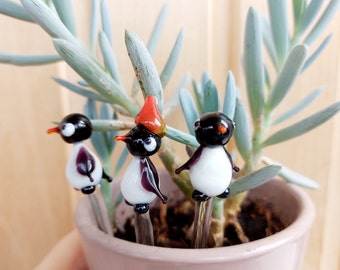 Penguin Pot Stake, Plant Pot Decoration, Glass Planter Poke Stake, Garden Decoration, Flower Pot Decoration