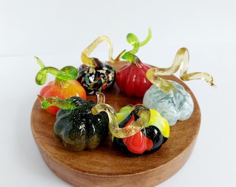 Hand Blown Glass Pumpkin Figurine: Halloween Decor
