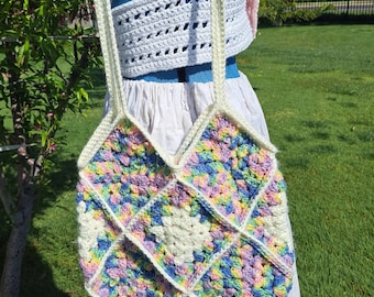 Rainbow pastel granny square bag