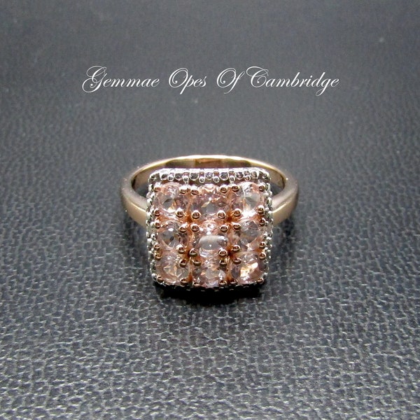 Rose Gold Plated 925 Stirling Silver Morganite Cluster Panel Ring Size N 3.69g