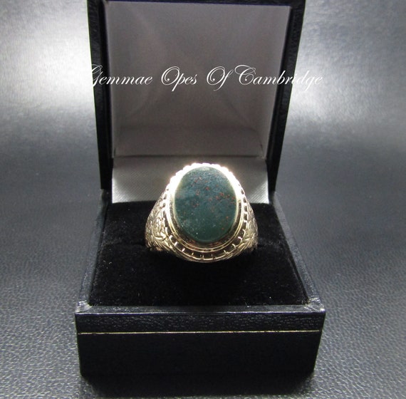 Edwardian 1912 Gents Signet 9K 9ct Gold Bloodstone