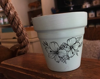 Hand painted floral terra cotta pot