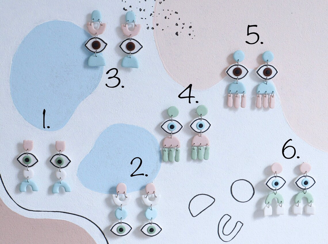 Evil Eye clay earrings Polymer clay earrings Eyes ceramic Etsy