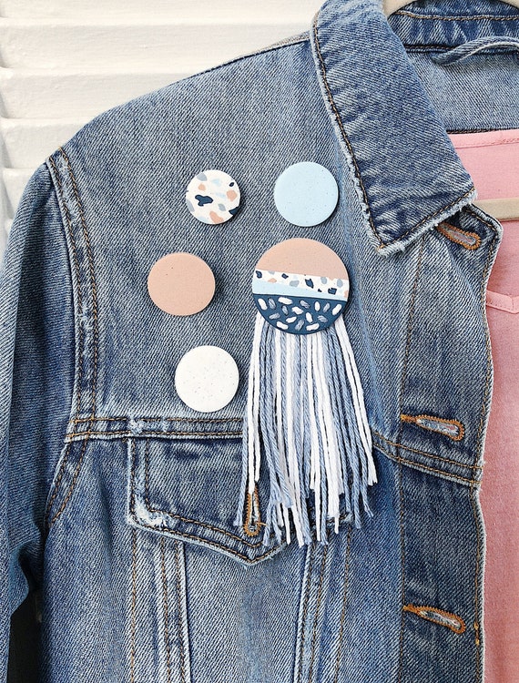 Denim Jacket Pins Decoration Granite Terrazzo Accessory Pastel Etsy