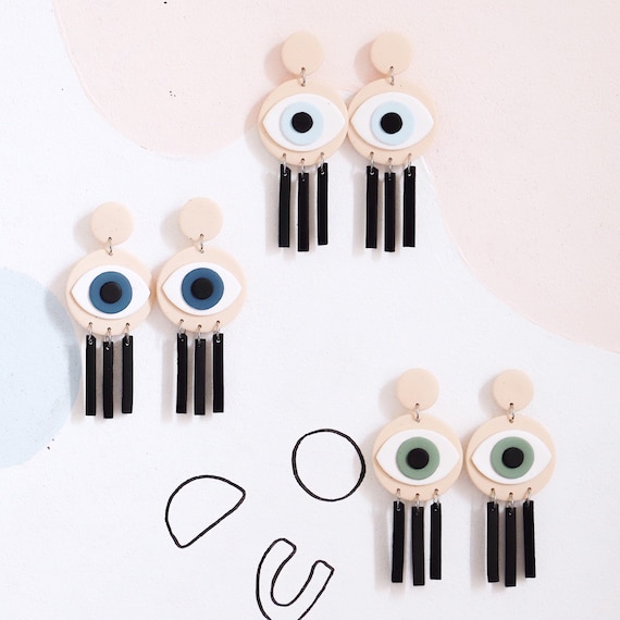 Evil Eye Clay Earrings Polymer Clay Earrings Eyes Ceramic Etsy