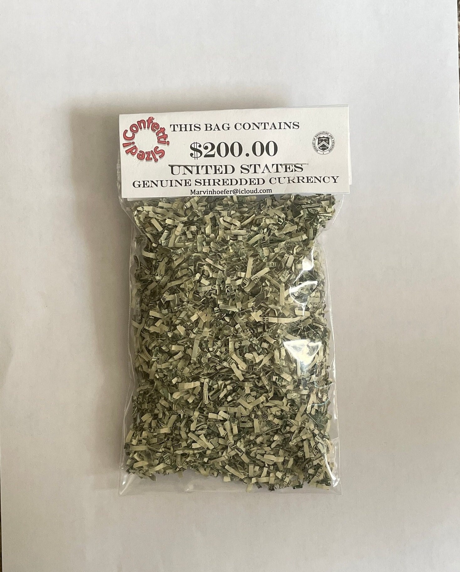 $500 Shredded Money Bag US Currency Bureau Of Engraving And