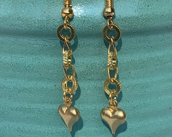 Gold Heart and Circle Earrings